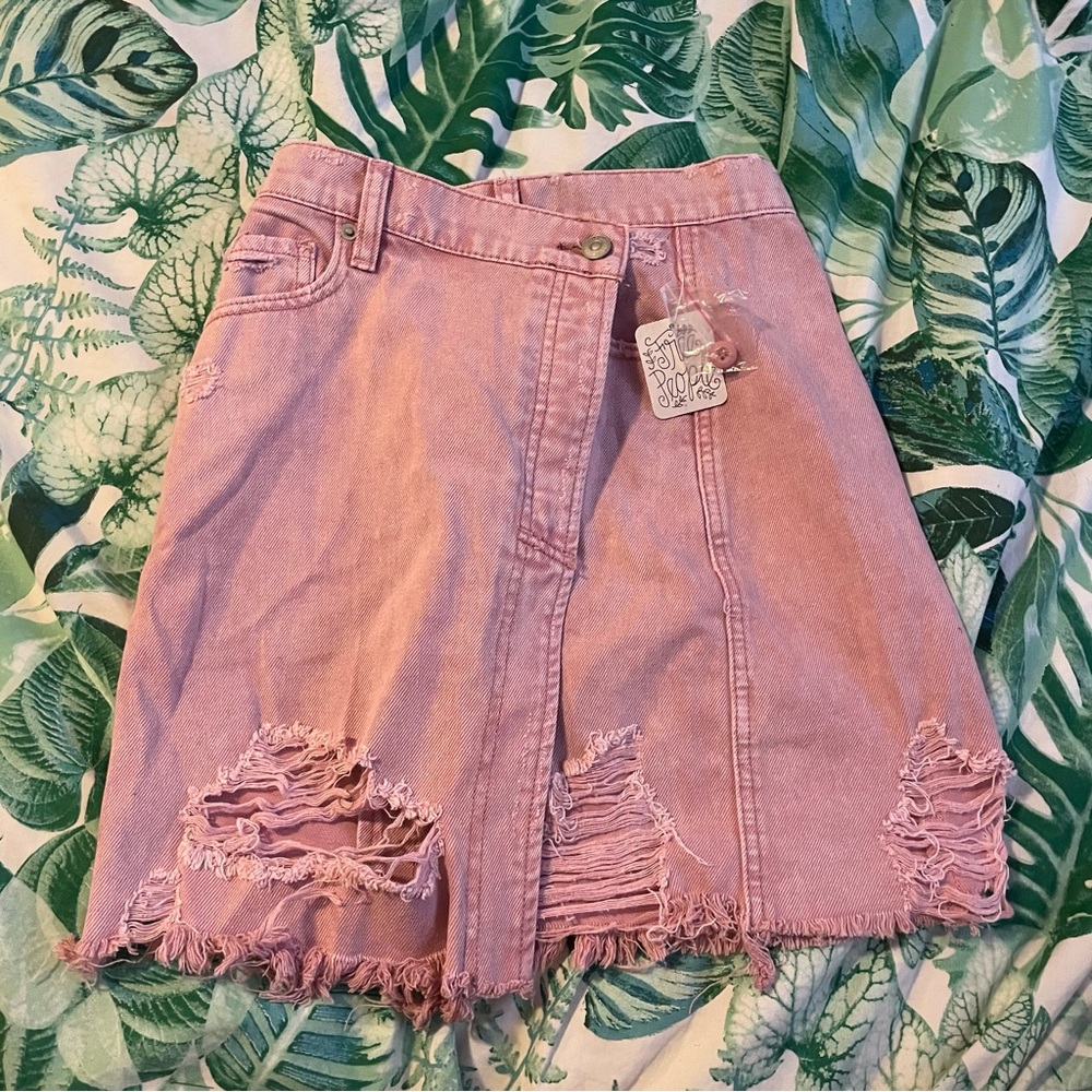 NWT Free people pink asymmetrical denim skirt